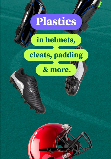 Plastics in helmets, cleats, padding and more.